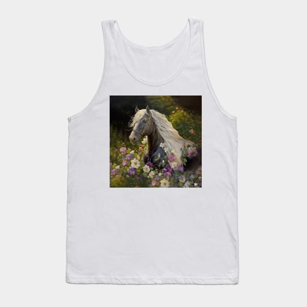 Black Horse with White  Mane Flowers Tank Top by candiscamera